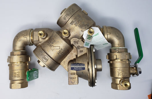 975XL2SEU-15 Wilkins: 1.5 975XL2SEU with 90 Degree Street Elbows and Union Ball Valves RP Backflow